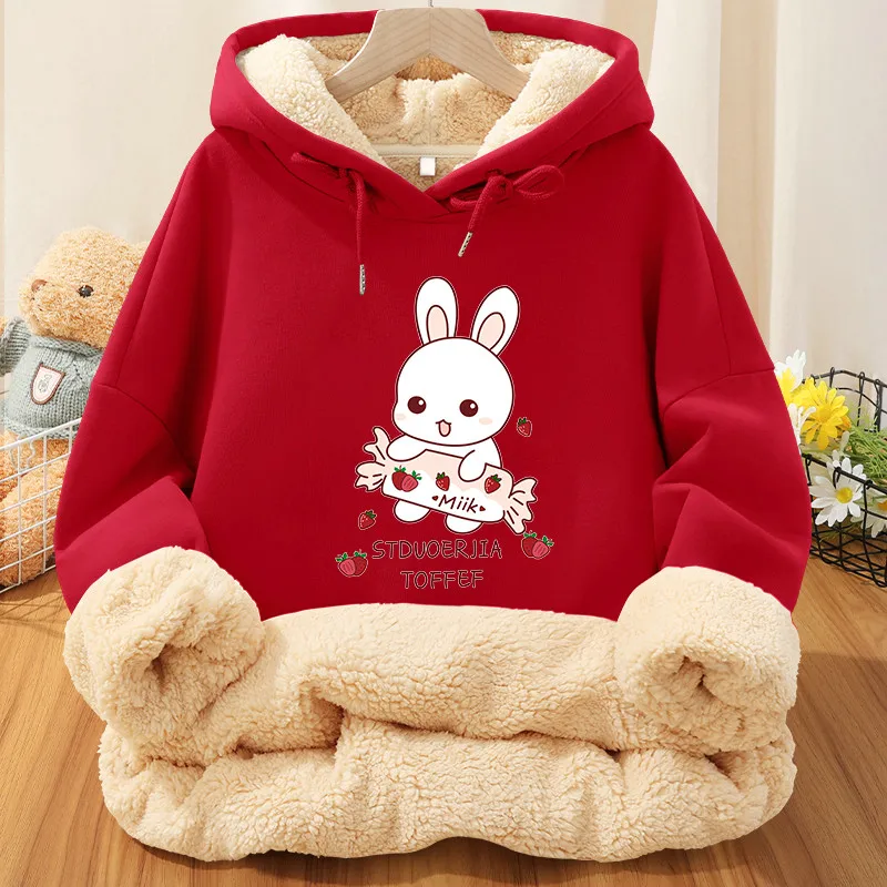 

Thick Warm Plus Size Hoodies Winter Velvet Cashmere Coat Women Hoody Sweatshirt Cartoon Print Pullover Casual New Year Hoodies