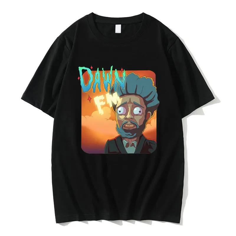 

Funny Anime Cartoon Style The Weeknd Dawn FM Printed T-shirts Men Women Casual Loose Tshirt Men's Harajuku Oversized Streetwear