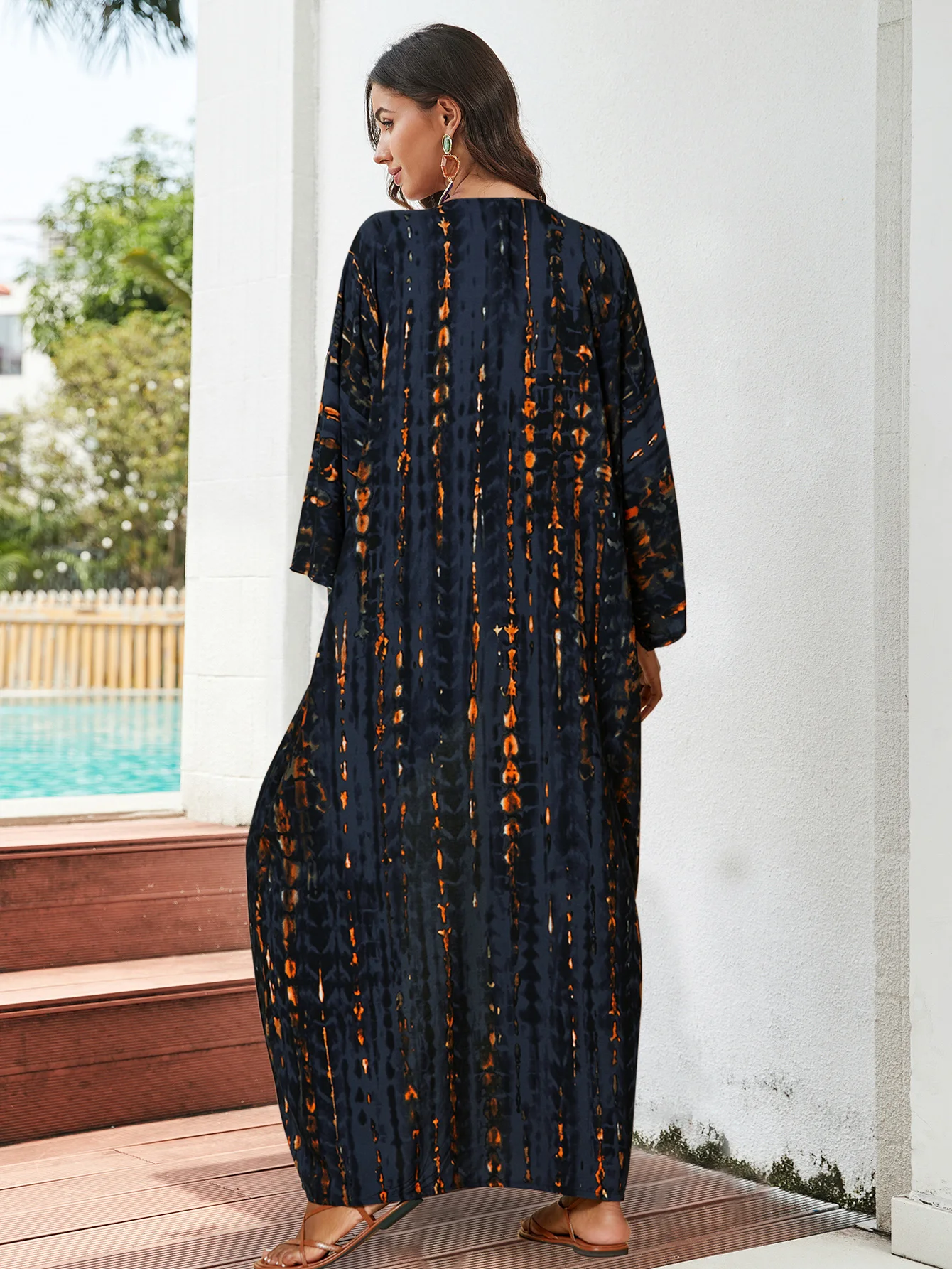 Женское длинное платье-кимоно в полоску голубое богемное платье пляжная одежда