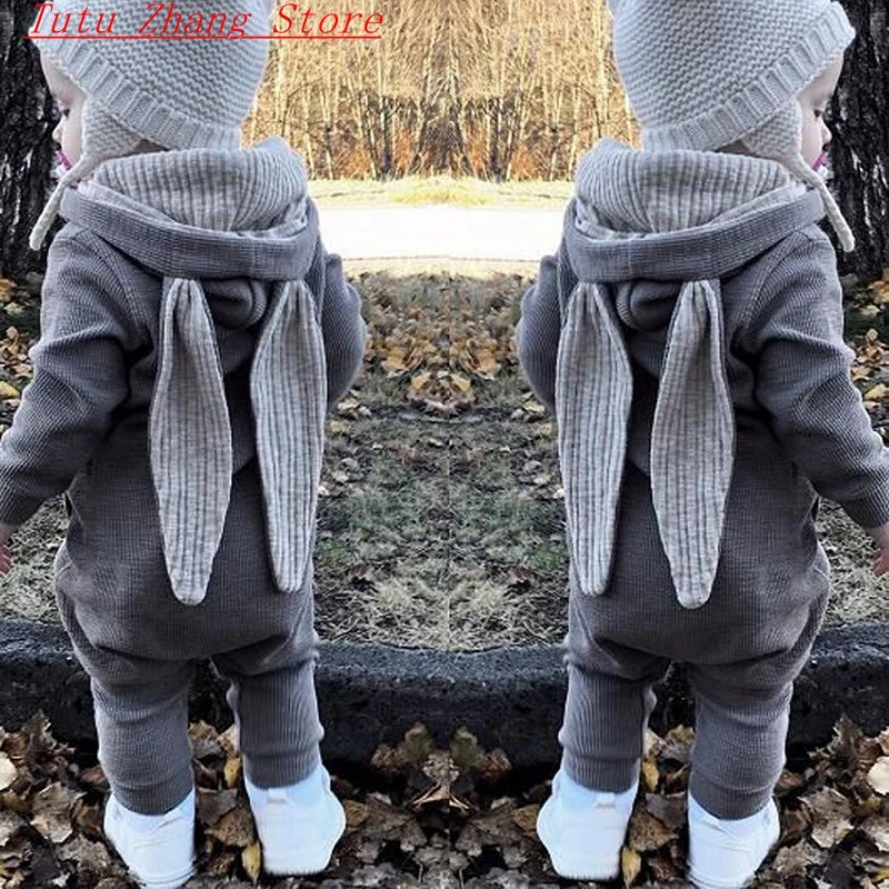 

Hot Selling Newborn Romper Baby Boys Girls Cartoon Big Ear Long Sleeve Spring Autumn Hooded Zipper Jumpsuit Clothing 9 Colours