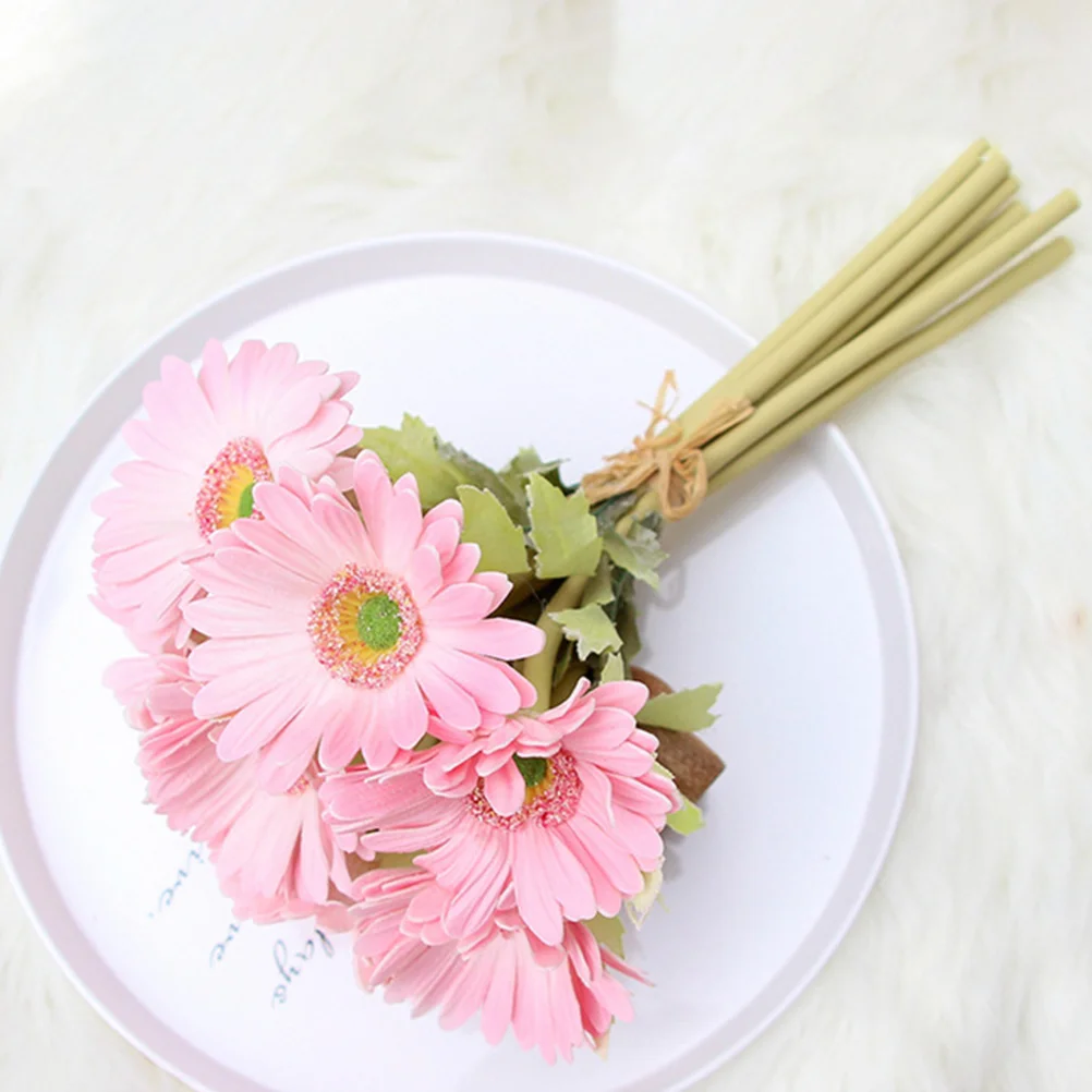 

Flower Bouquet Artificial Daisy Gerbera Flowers Wedding Decoration Home Bridal Simulation Kitchen Fake African Adornment Faux