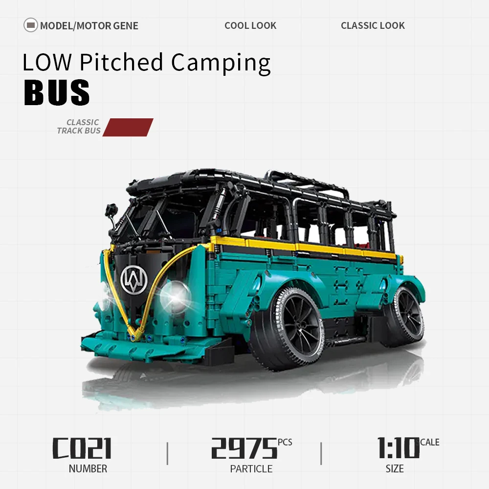 

Technica T1 Camper Low Pitched Camping Bus Car Minibus RC C021 Moc High Tech Bricks Model Buliding Blocks Kid Toys 2975pcs