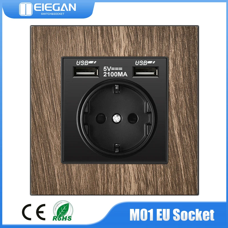 

PSSRISE EU 86mm Wall USB Power Socket AC110-250V 16A Wood Grain Aluminum Alloy Bedroom Bedside Wall Embedded Panel Socket Korea