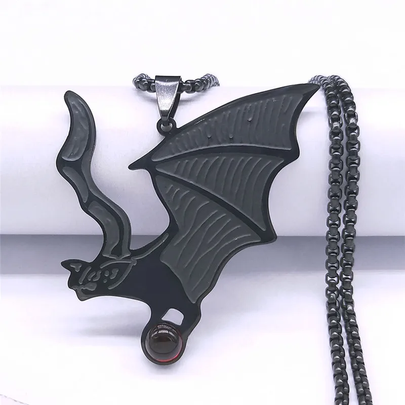 

Ожерелье-цепочка N2256S06 для мужчин и женщин, украшение в готическом стиле с изображением летучей мыши, красной Луны и стекла из нержавеющей стали, цвет черный