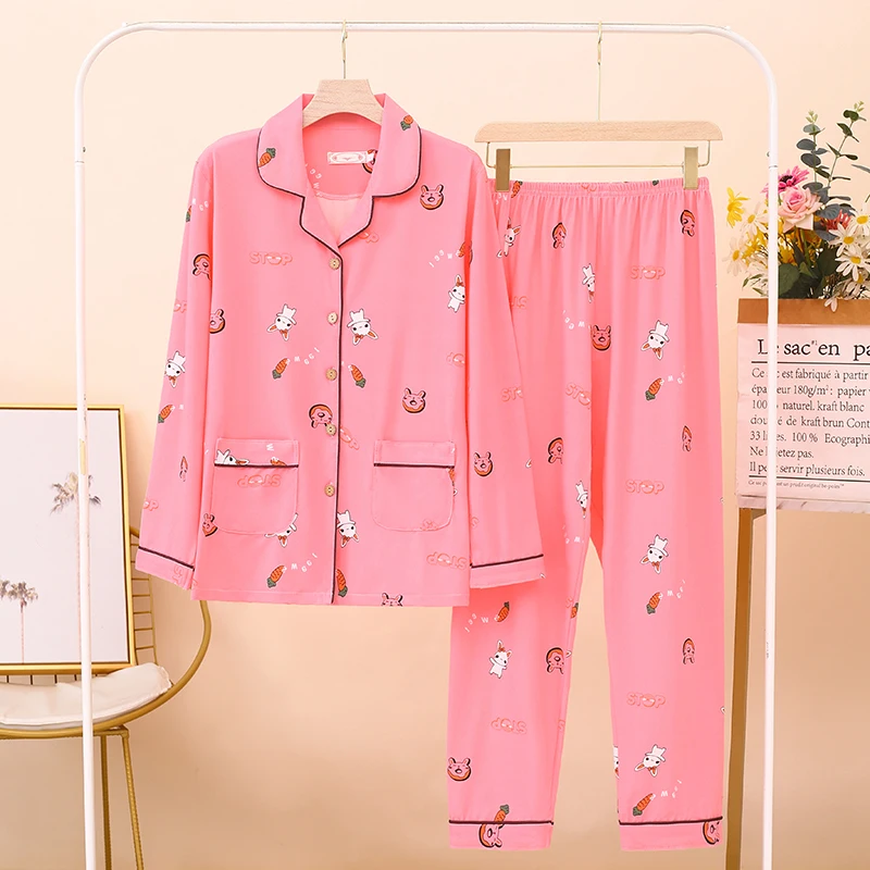 Women Comfortable Pyjamas OverSize 5XL 6XL 7XL Long Sleeve Casual Homewear Autumn Winter Pajama Sets Cotton Long Sleepwear Set