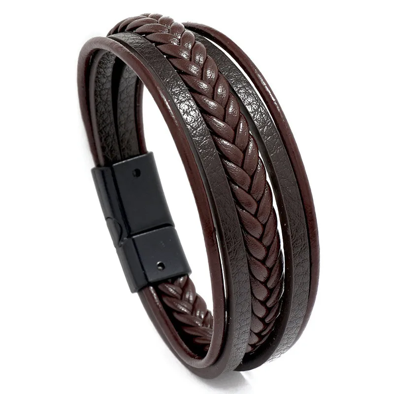 

ZORCVENS Trendy Genuine Leather Bracelets for Men Multilayer Braided Rope Bracelets Bangles Punk Vintage Jewelry