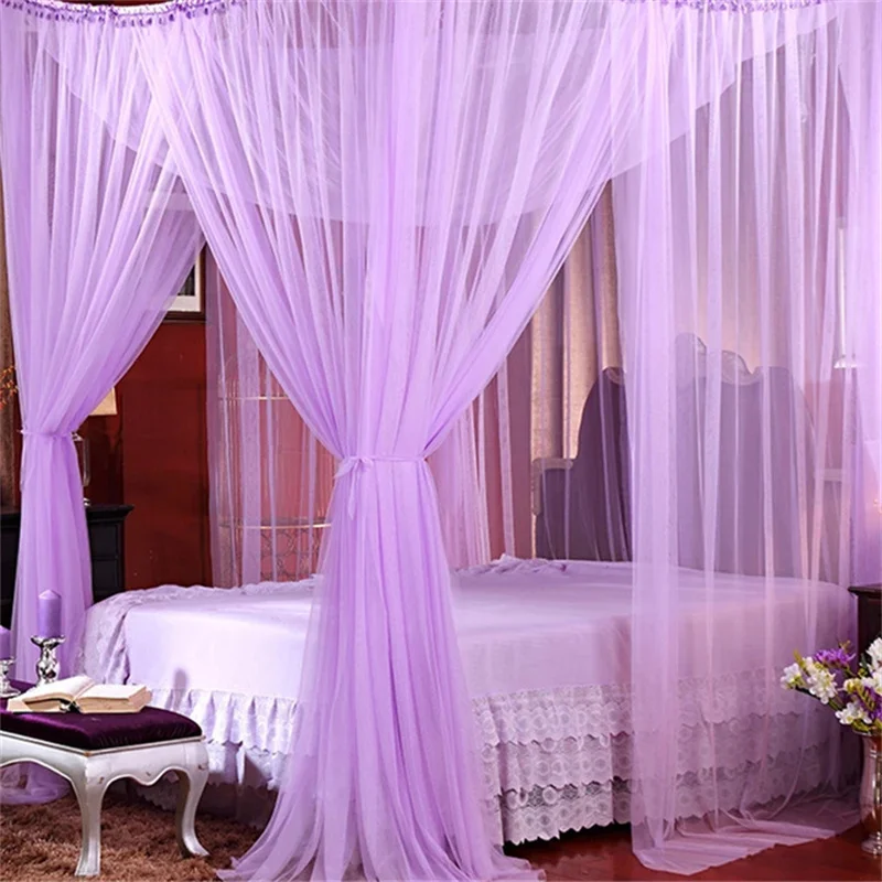 

Sexy Purple Mosquito Net For Queen/King Bed Grace Foldable Canopy Home Prevent Insect Four Door Palace Style Square Outdoor Net