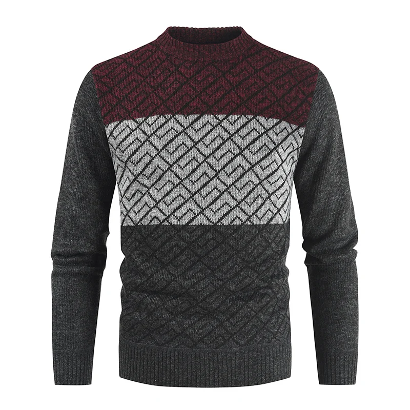 

New male Winter fashion Pullover Wool Slim Fit Striped Knitted Sweaters Mens Brand top Casual splicing warm o-neck Pullover