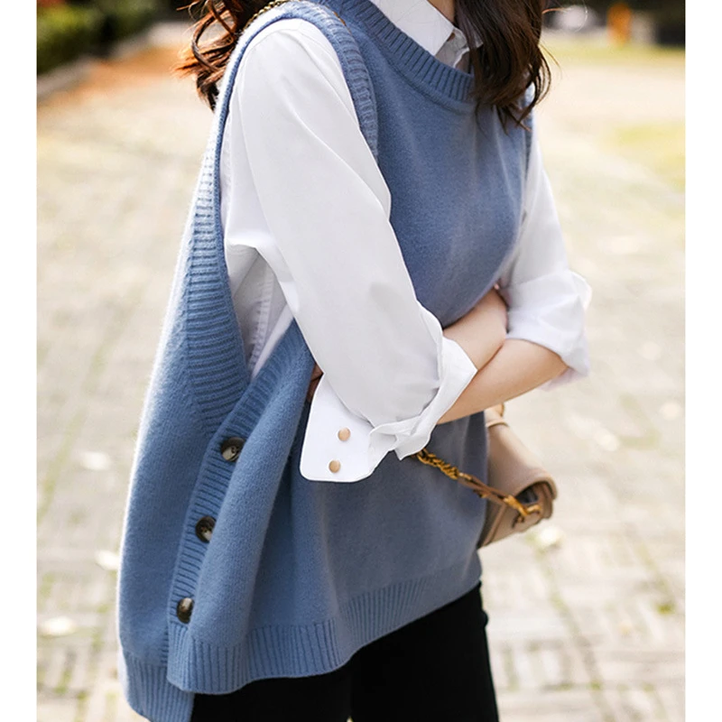 

Women Knitted Sweater Vest Autumn Female Short Loose Vintage Sweater Ladies Sleeveless O-Neck Pullover Tops Outerwear Tops G201