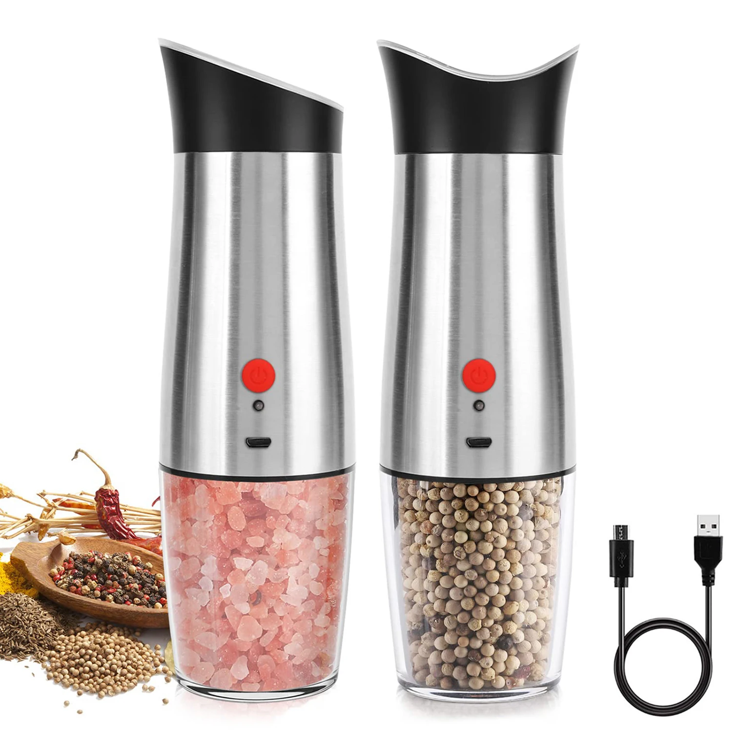 

Electric Salt and Pepper Grinder Mill Rechargeable USB Gravity Pepper Mill Adjustable Grind Coarseness High Capacity Salt Shaker