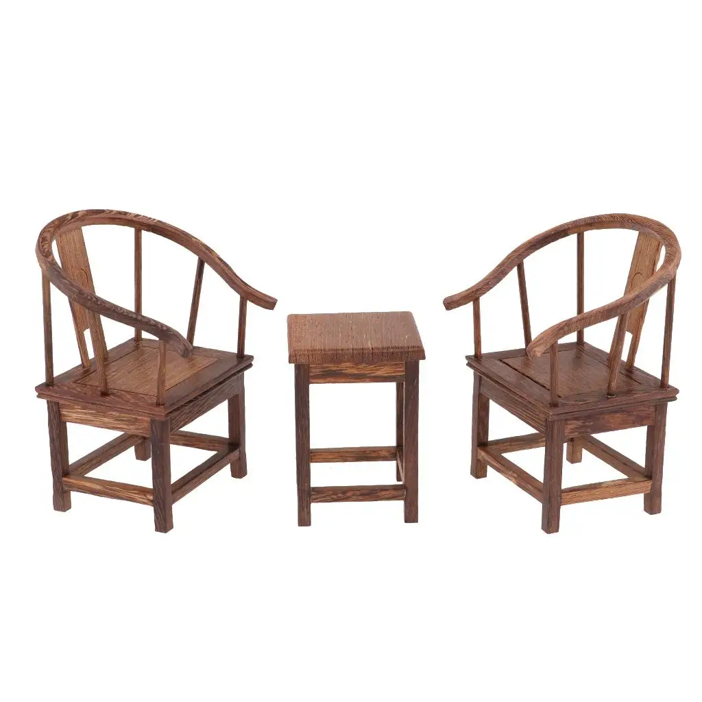

Dollhouse Miniature Furniture Wooden Tea Table W. Armchair Set Home Decor