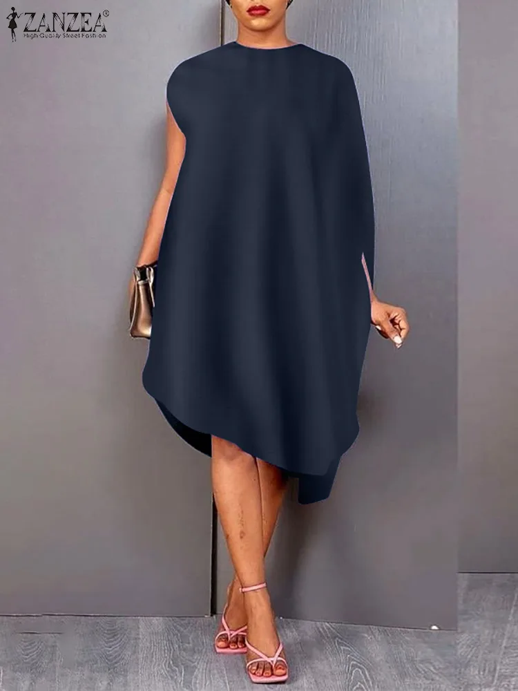 

2022 Sleeveless Solid O-Neck Button Party Sundress ZANZEA Summer Women Dress Femme Fashion Casual Holiday Irregular Hem Dresses