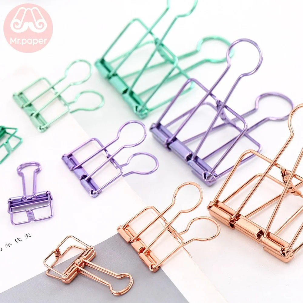 

8 Colors 3 Sizes Ins Colors Gold Sliver Rose Green Purple Binder Clips Large Medium Small Office Study Binder Clips