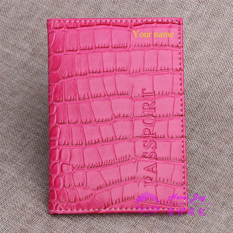 Free Custom Initials Name Crocodile Pattern Passport Holder for Men and Women PU Leather Passport Book Case Protector ID Cover