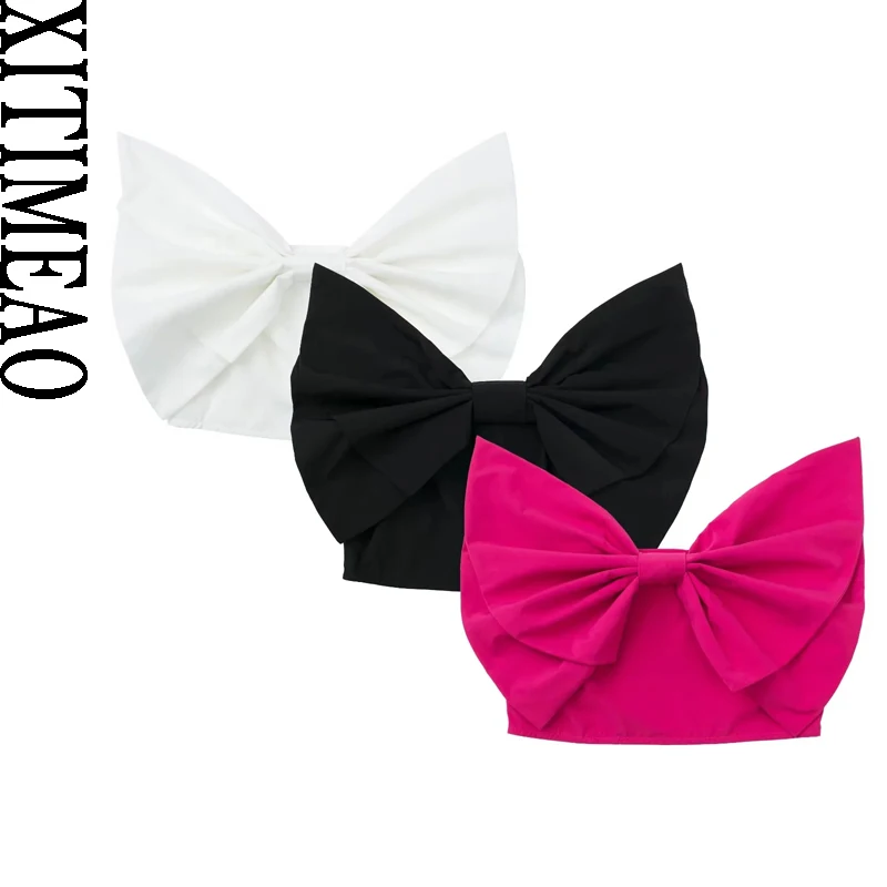 

Xitimeao женская сексуальная мода с бантом, укороченные майки, винтажный Женский Топ без бретелек с открытой спиной, Женский Топ без бретелек