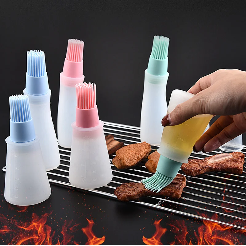 

Portable Silicone Oil Bottle with Brush Grill Oil Brushes Liquid Oil Pastry for Kitchen Baking BBQ Tool Kitchen Tools for BBQ