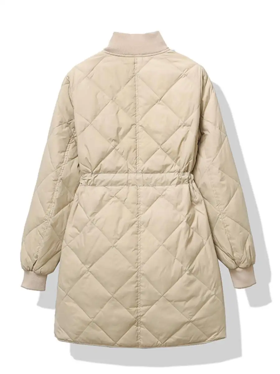 Workplace White Collar 90 Duck Down Stand Down jacket Women Winter New Loose Mid-Length Waist Hugging Diamond Pl...