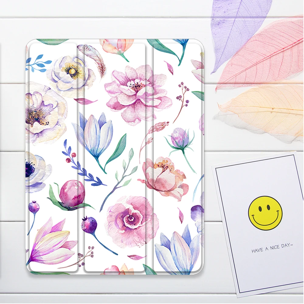 

Watercolor Flowers Case For iPad Air 4 Mini 6 Pro 11 2021 Funda For iPad 10.2 7th 8th 10.5 Air 2 Silicone Case Pencil Holder