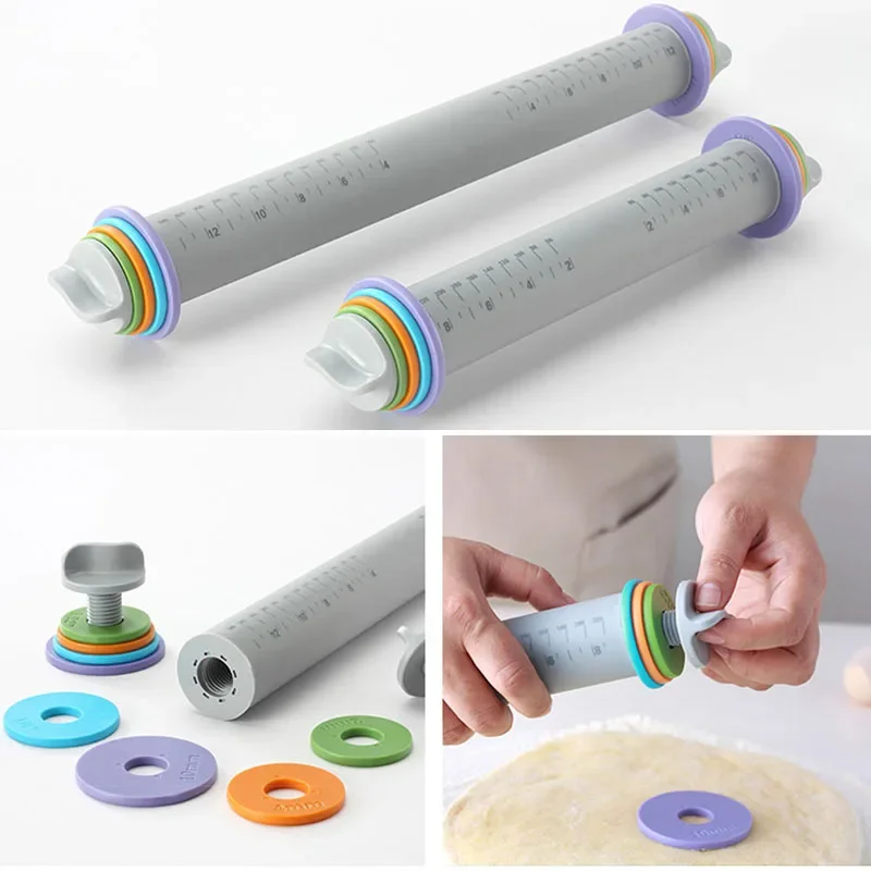 

Non-stick Fondant Roller Embossed Rolling Pin Silicone Cake Pastry Adjustable Dough Roller Baking Noodles Bakeware Tools