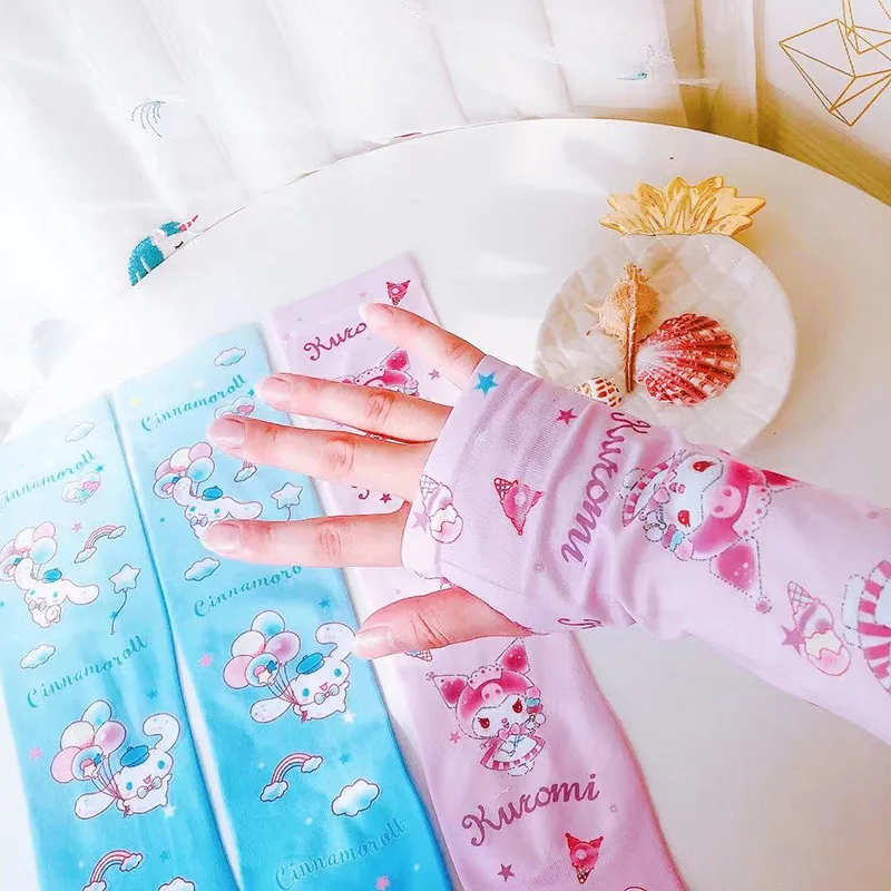Милые летние тонкие солнцезащитные рукава Sanrio Melody Мультяшные нарукавники для