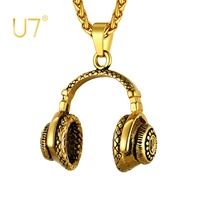 u7 fashion gold music pendant headphones necklace for men women stainless steel jewelry