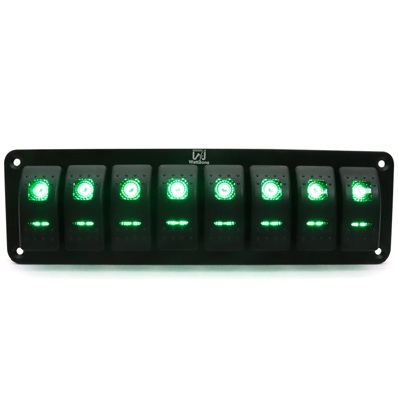 

Bus OFF-Road Vehicle Car Yacht Modified 8 Sets Single Row Panel Boat Switch Combination 5-Pin ON-OFF Dual Green 12-24V Universal