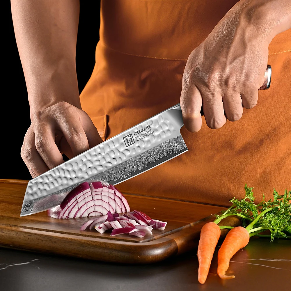 Фото Нож для нарезки KEEMAKE Kiritsuke 8 дюймов, ультраострый, из дамасской стали VG10, японский поварской нож с рукоятью из паккавуда №3