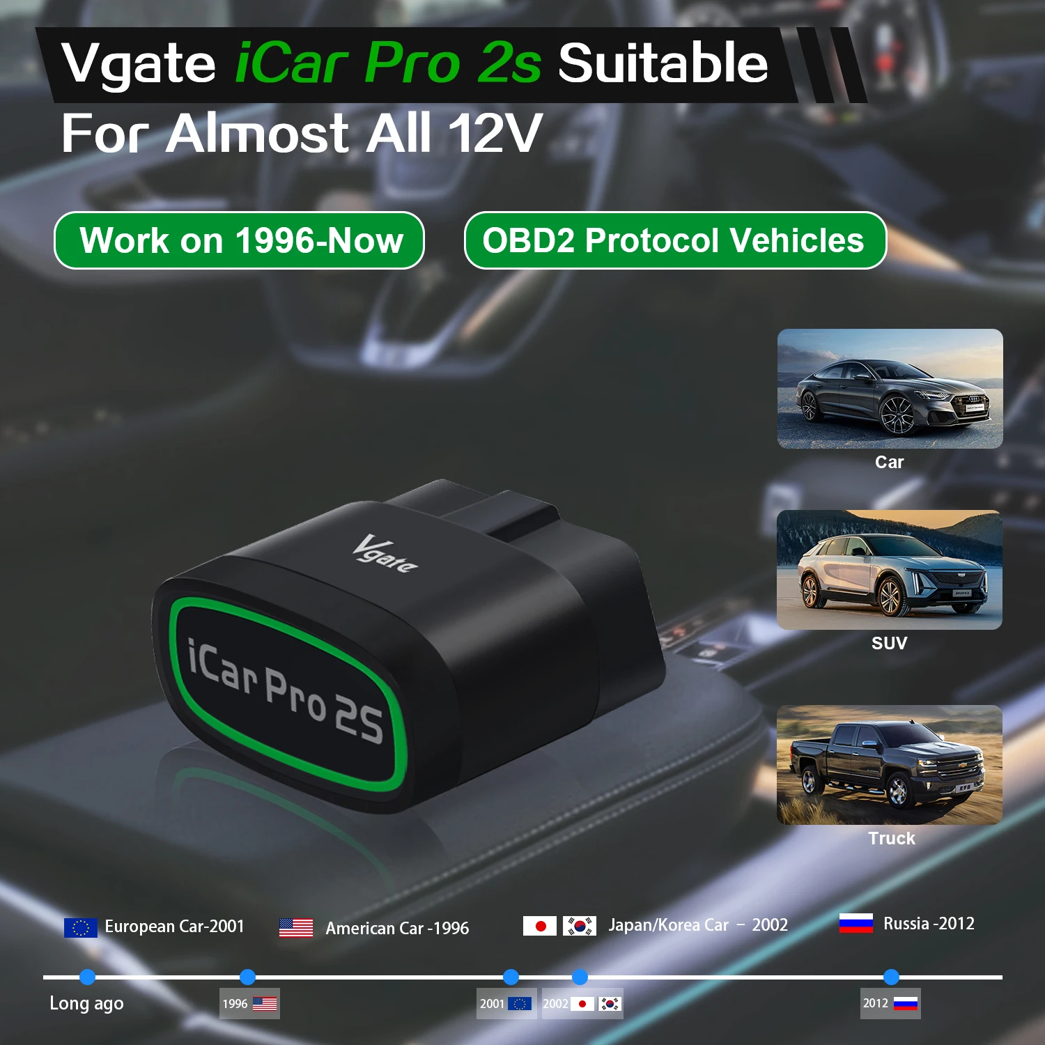 Фото Новый автомобильный диагностический сканер Vgate iCar Pro 2S ELM327 Bluetooth для Android/IOS/ПК OBD2 ELM327 V2.3 обновленный OBD2 №2