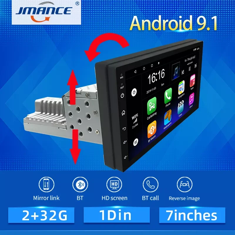 

JMANCE 1DIN FM 7-дюймовый Регулируемый автомобильный радиоприемник Android 9,1 сенсорный экран 1080P Автомобильный стерео радиоприемник четырехъядерны...