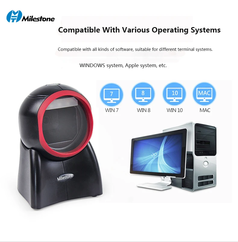 

Milestone High Quality Efficiency Omnidirectional Laser 1d 2D Desktop Supermarket Barcode Express Automatic Induction Scanning