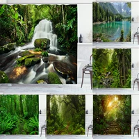 forest waterfall natural scenery shower curtains 3d print bathroom curtain waterproof polyester fabric with hooks bathroom decor