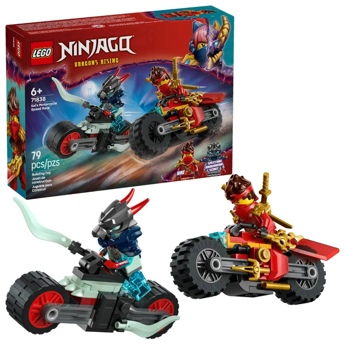 Фото 【В наличии】LEGO ®   Игровой набор NINJAGO Kai's Motorcycle Speed Race (71838) для мальчиков и девочек в возрасте от 6 лет и старше 79 шт. №1