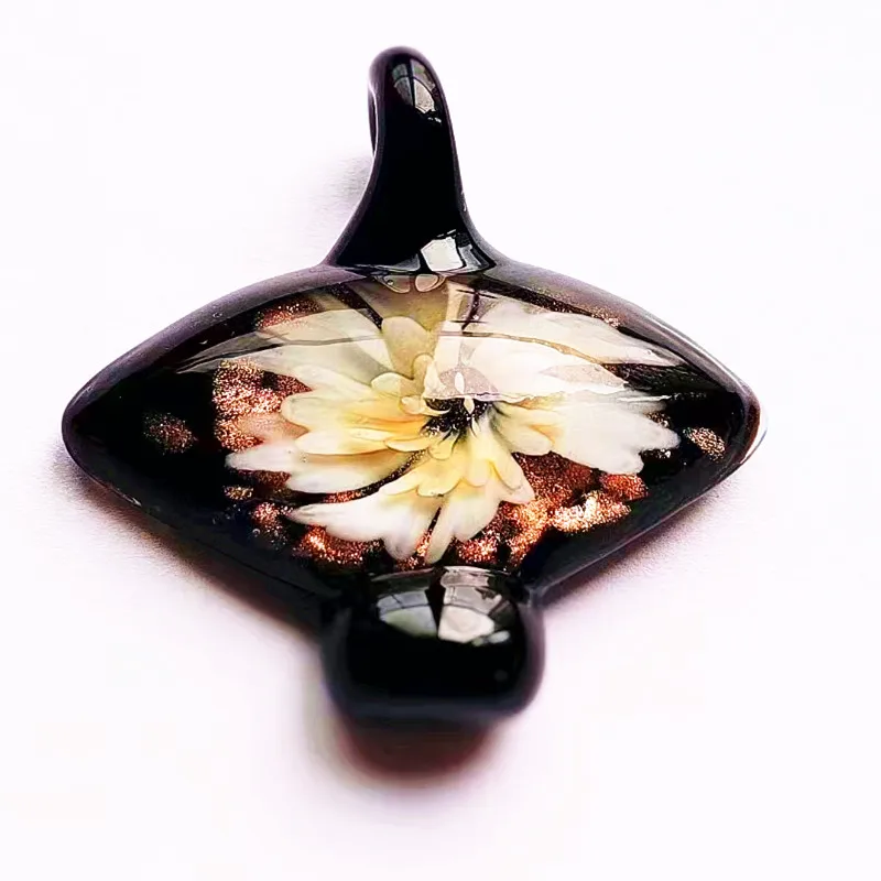 

Handmade Murano Lampwork Glass 45*30MM Flower Liuli Pendant Fit Necklace LL02