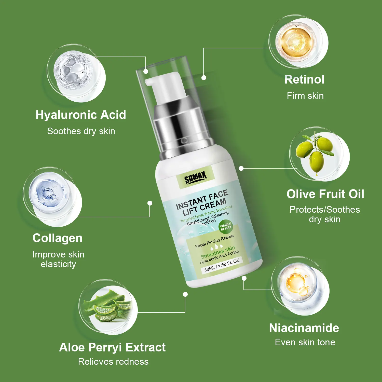 SUMAX INSTANT FACE LIFT CREAM 50 мл крем для лица с гиалуроновой кислотой отбеливающий и