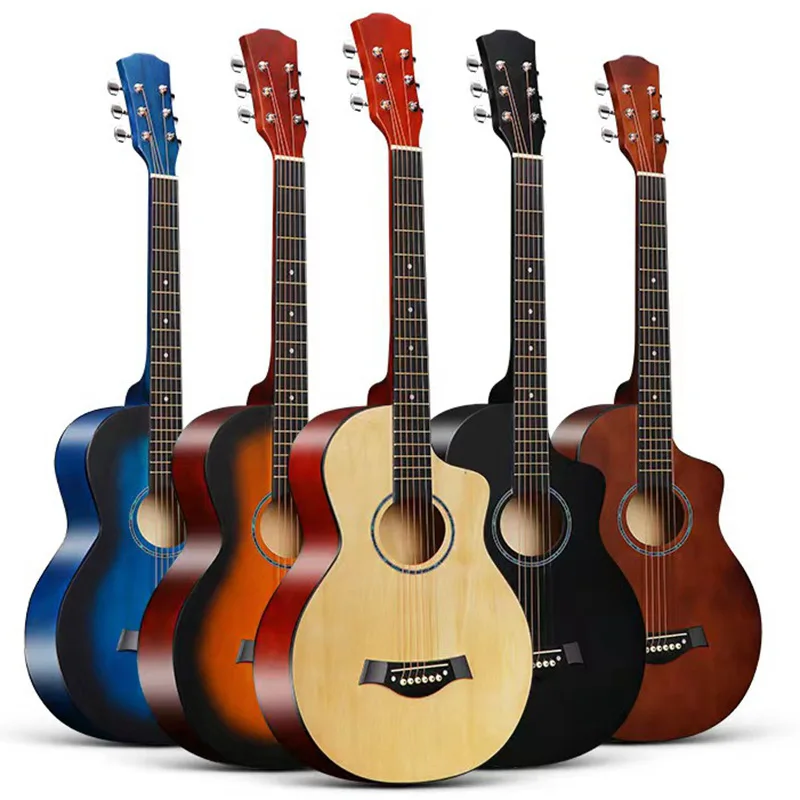 

38 Inch Basswood Acoustic Guitar 6 Strings Classic Guitar for Children Kids Beginners Musical Instrument Blue Black Wooden