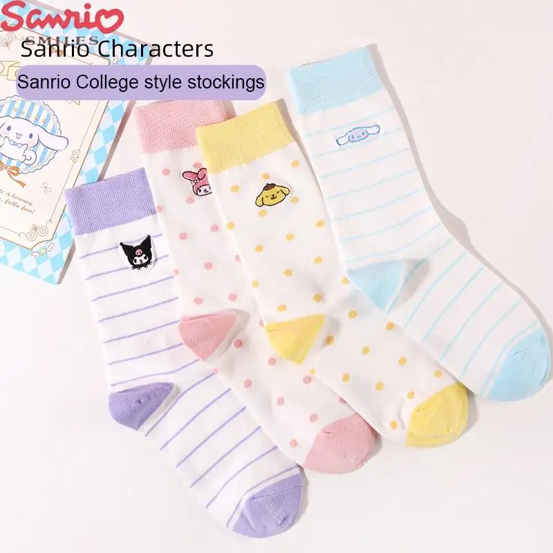 

Милые весенне-осенние новые Sanrio аниме Kuromi Cinnamoroll женские носки до середины икры Мультяшные милые подарки Y2K для девочек мягкие чулки