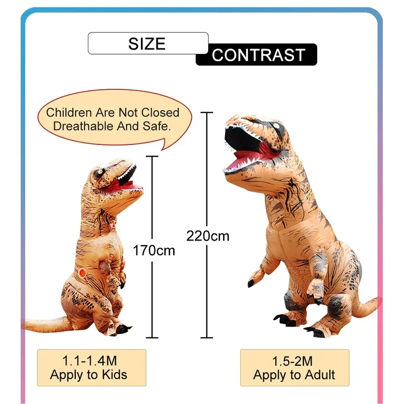 Фото Надувной костюм динозавра Тираннозавра Ти-Рекс 11T-rex для детей и взрослых, для ролевых игр, Хэллоуина, маскарада, вечеринки №5