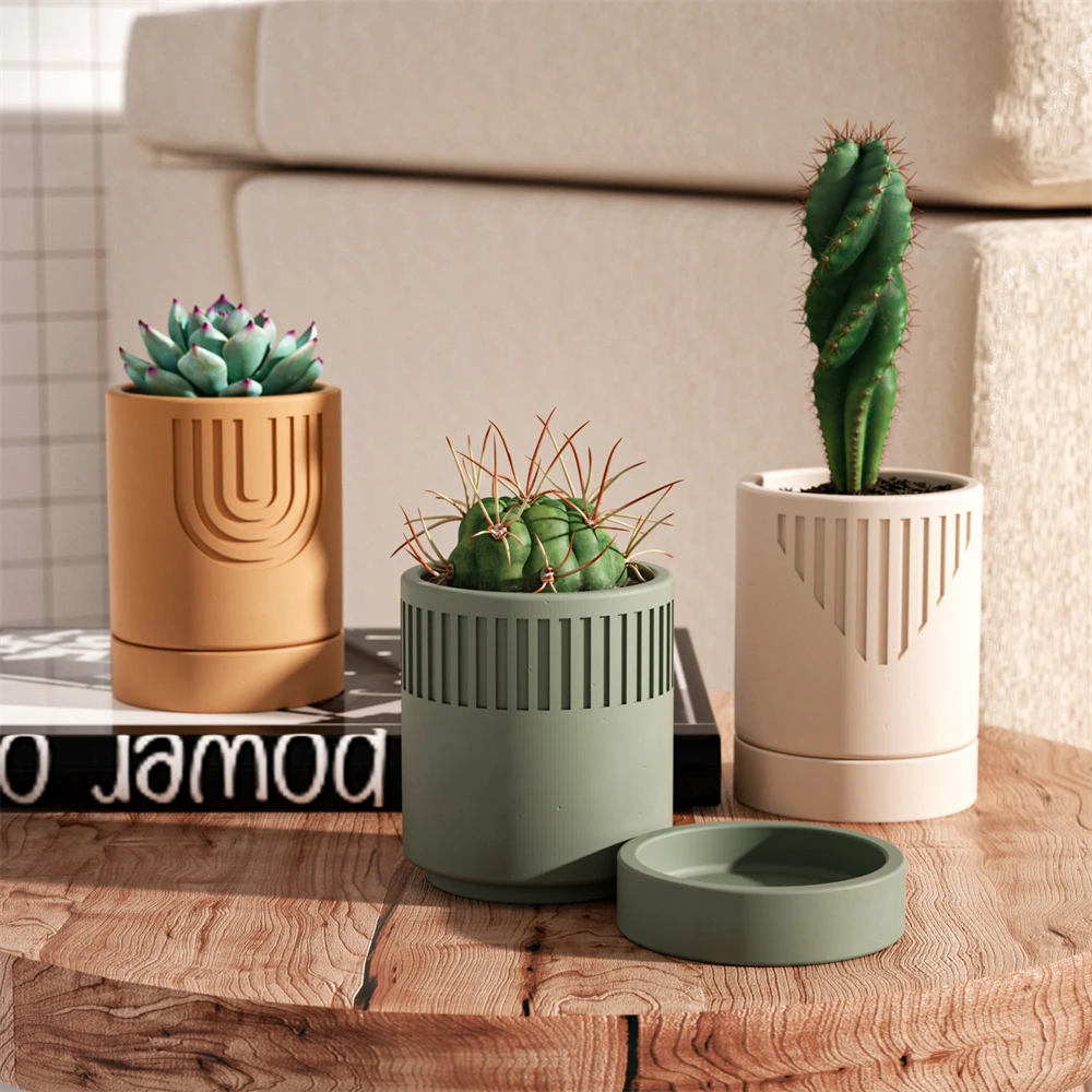 

Nicole Minimalist Flowerpot Mold With Tray Silicone Mold for succulents Candle Holder Mould Cement and Plaster Garden Decoration
