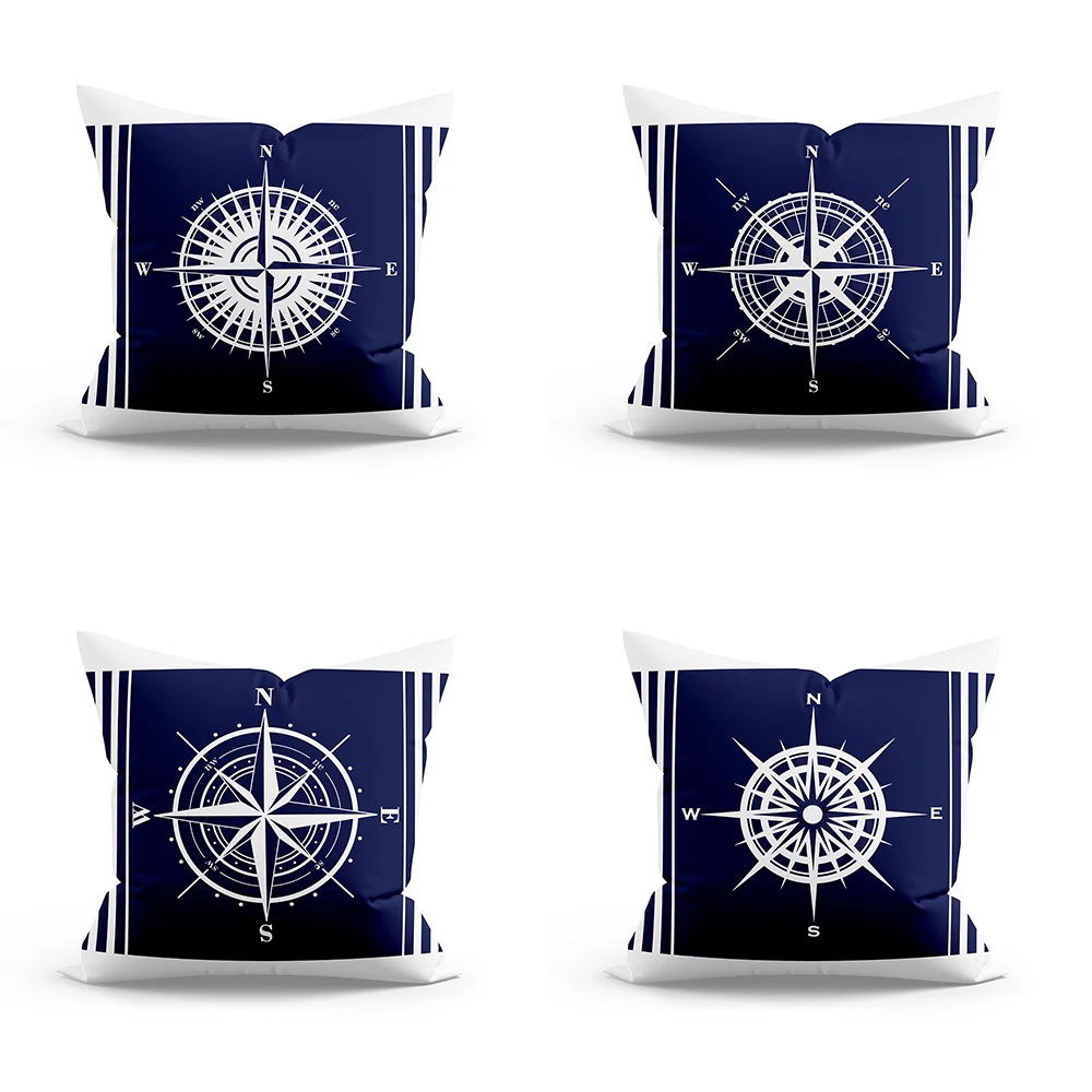 

Home decor blue nautical logo print cushion cover soft polyester pillowcase bedroom car pillowcase funda de almohada