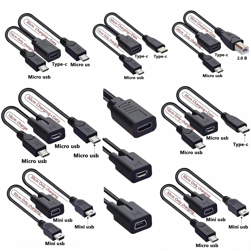 Мини-микро USB Type-C мама на 2 разъема Mini USB-B папа General Splitter Y Удлинитель для зарядки +
