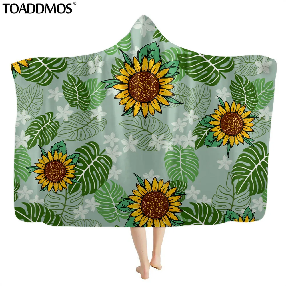 

TOADDMOS Fleece Cashmere Hooded Blankets Tropical Palm Leaves and Sunflower Pattern Blanket for Women Creative Design Home Decor