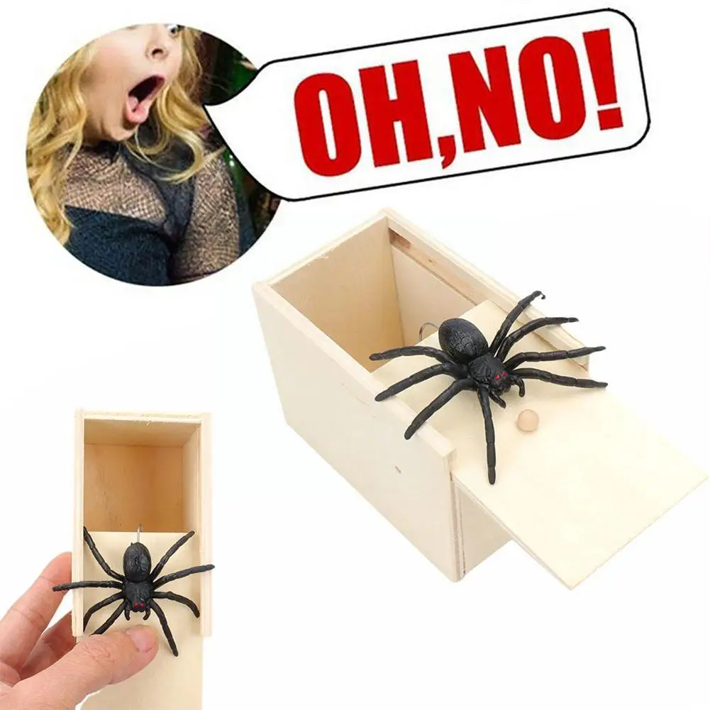 

NEW Funny Scare Box Wooden Prank Spider Hidden In Case Quality Joke Great Toys Gift Scarebox Interesting Play Trick Prank-W O8G0