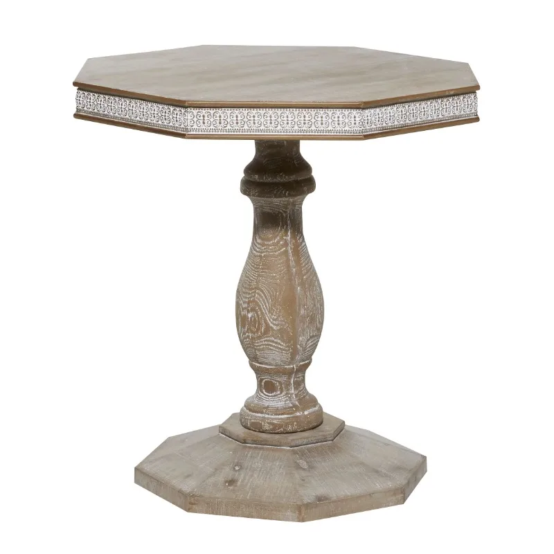 

DecMode 28" x 30" Brown Wood Handmade Intricately Carved Floral Accent Table, 1-Piece