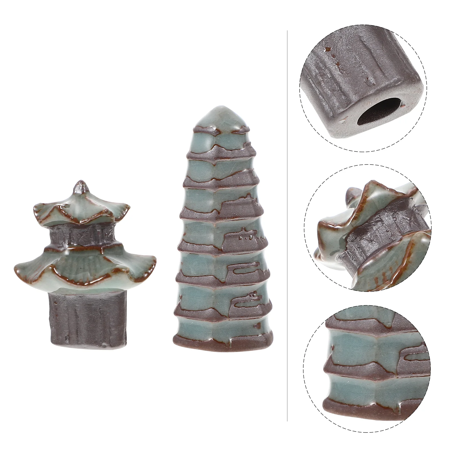 

2pcs Ornament Pond Tower Craft Figurines Toys DIY Landscape Ornament Pot Decor