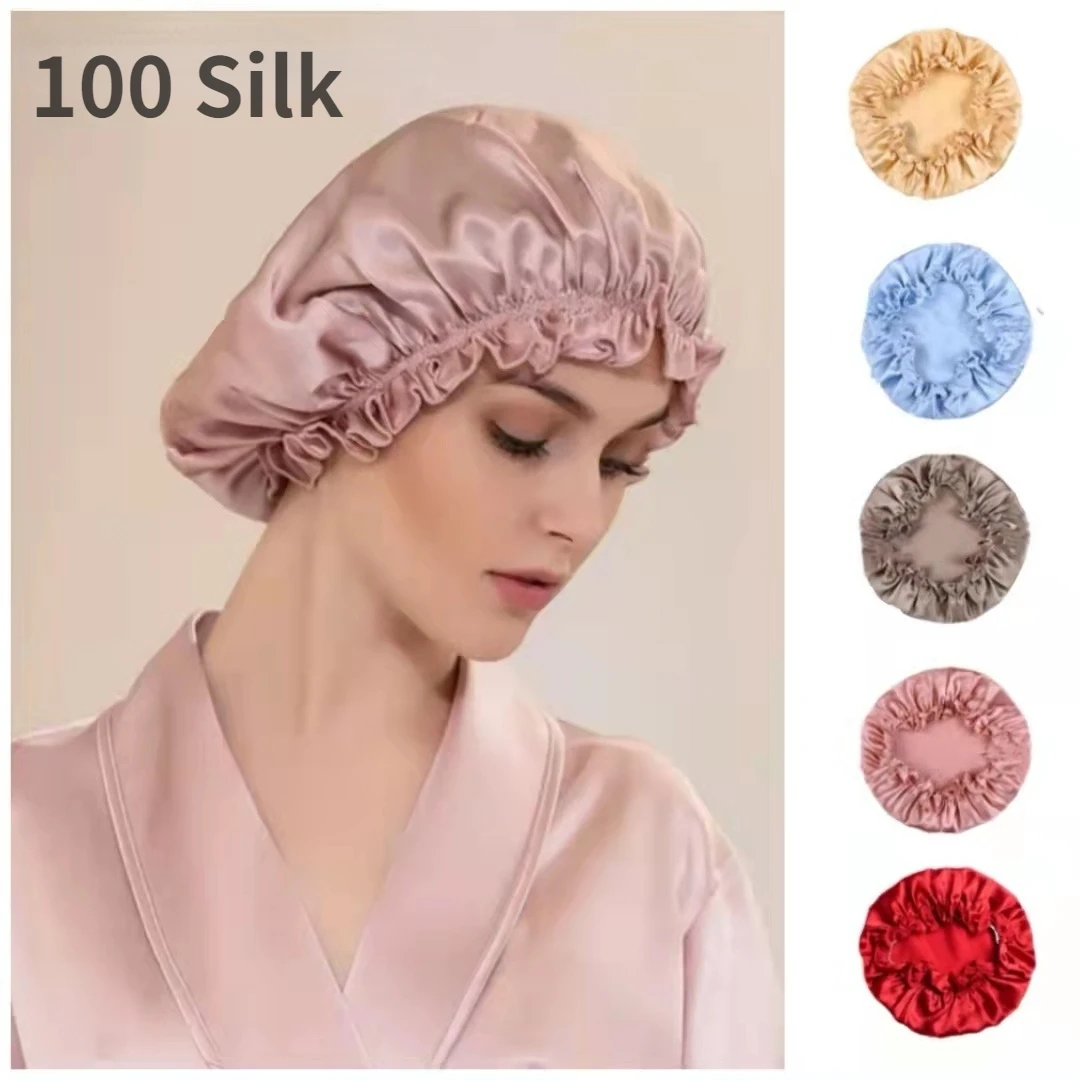 Large 100 Silk Sleeping Cap For Women Hair Bonnets Head Cover Hair Loss Hats Luxury Silk Bonnets Night Hair Wrap Mulberry Silk