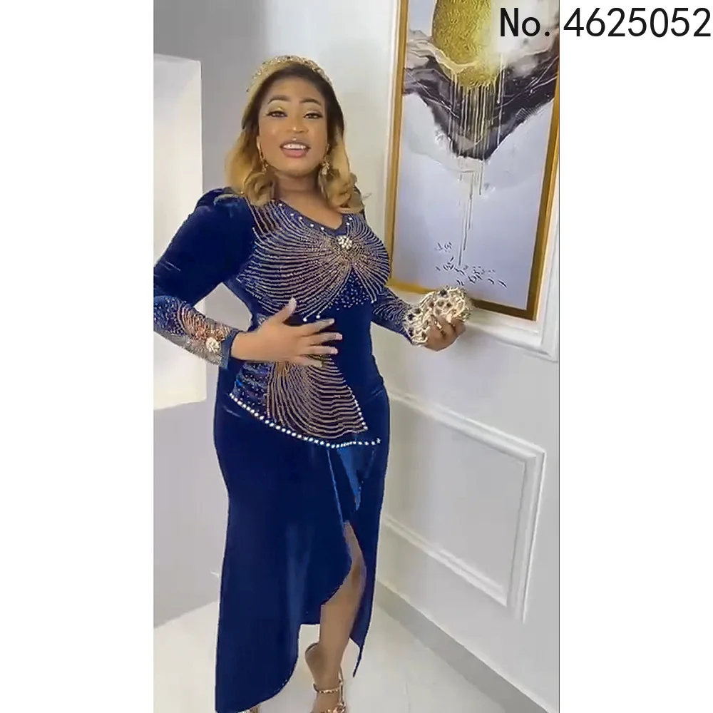 

African Beading Velvet Dresses for Women Traditional Wedding Evening Dress African Women Long Sleeve Dress African Clothes