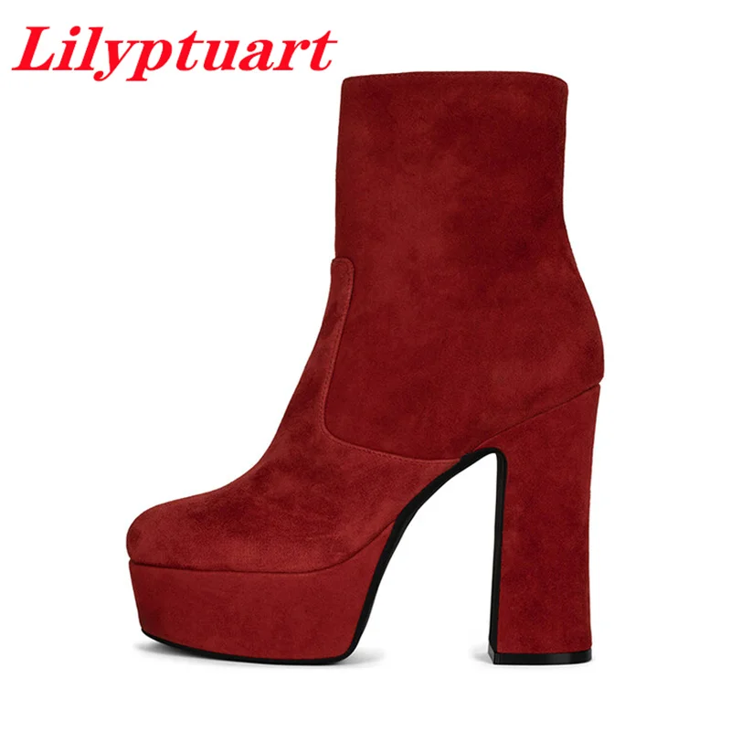 

LILYPTUART ZA Ankle Boots 2022 Winter New Classic Retro Round Toe Platform Thick High Heel Designer Luxury Women's Shoes zapatos