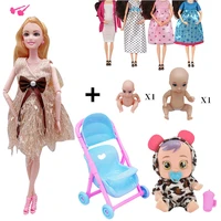 family set 13pcs pack pregnant mom with 2 babies crying doll 4 clothes for barbie educational gift toy for children mystery box