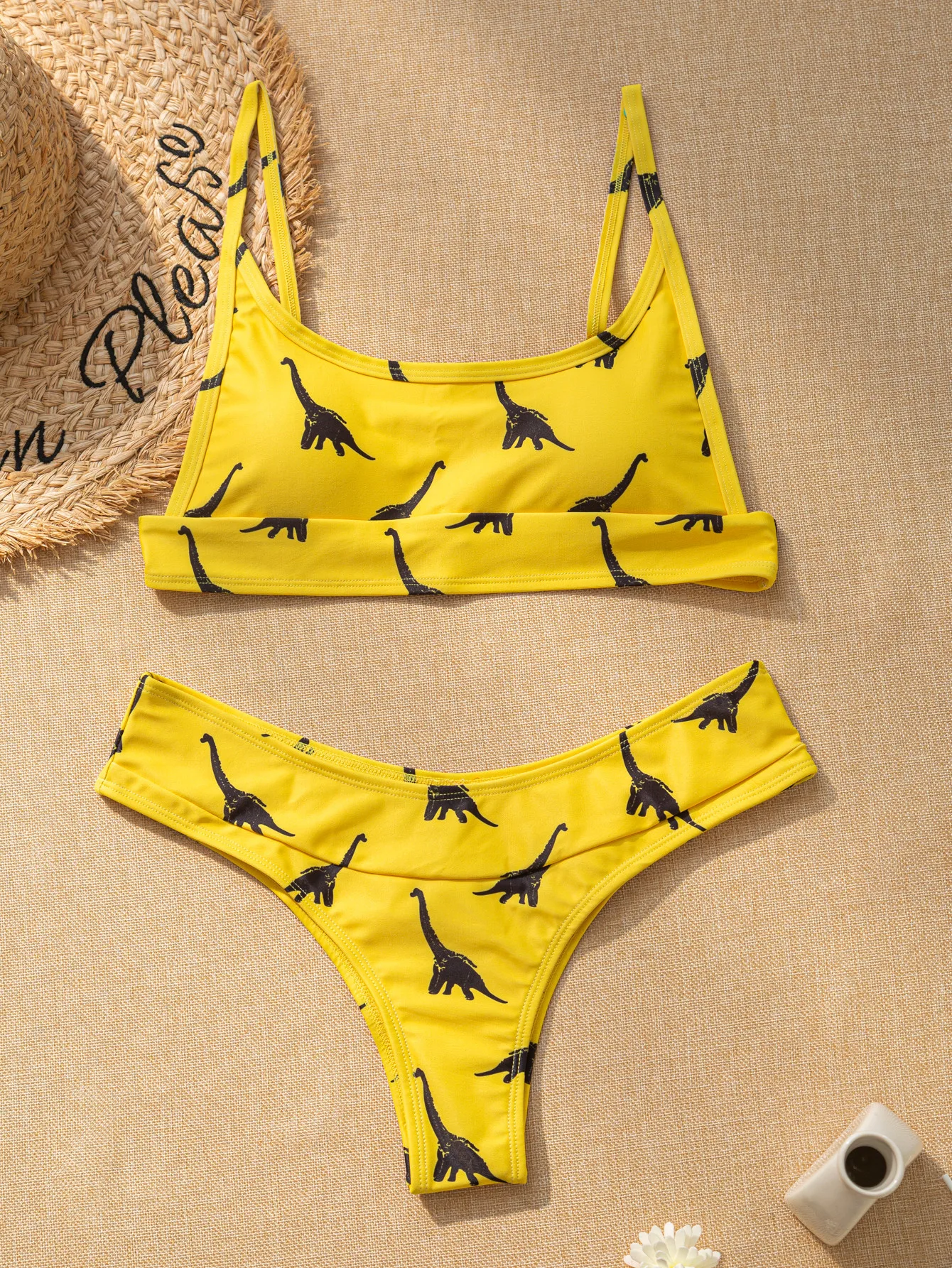 Swimwear Women Solid Yellow Dragon Print Two Piece Bikini Ladies Cut Out Bathing Suit Thong Swimsuit Beachwear Maillot De Bain | Женская