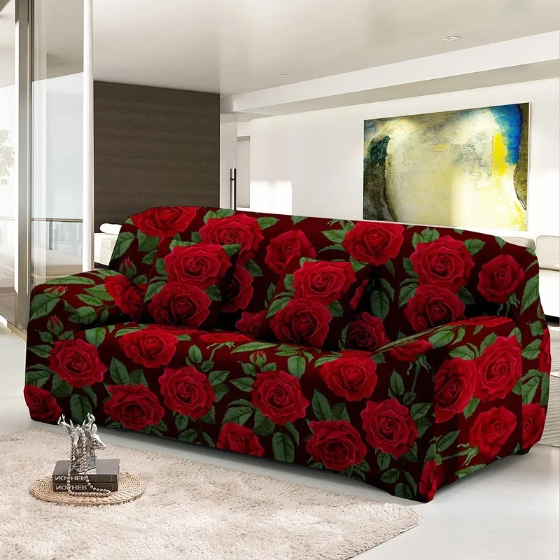 

Rose Flower Print Elastic Sofa Cover for Living Room 1/2/3/4 Seater Couch Recliner Covers L Shape Sofa Protecor Home Decoration
